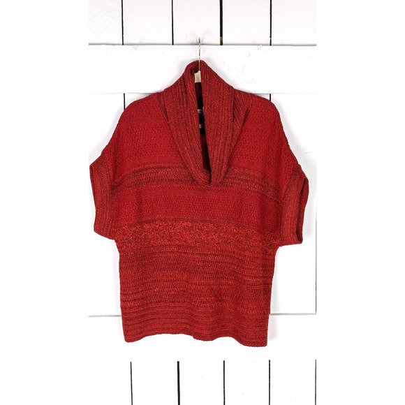 Cold Water Creek rust red orange chunky slouchy knit short sleeve turtleneck - Picture 1 of 4
